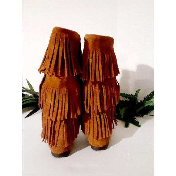 Minnetonka Three Layer Fringe Boots in Brown - Picture 11 of 16